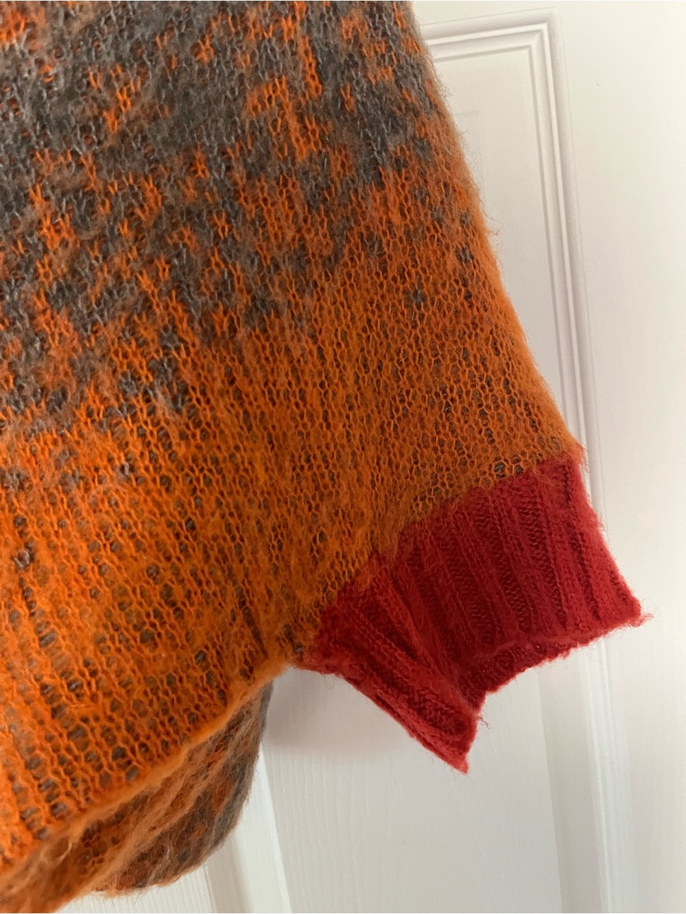 Vertigo SzXs/S Cowl Neck Cropped Fuzzy Wool Blend Knit Sweater, Rust and Orange - Picture 5 of 11